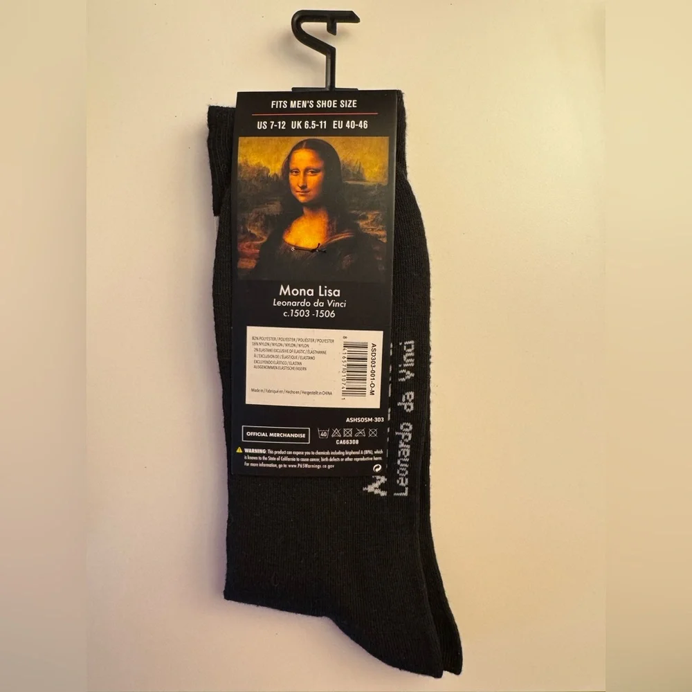 Mona Lisa Socks Leonardo da Vinci Artist Series Italian Renaissance Painting NWT